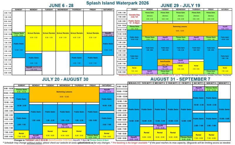 2026 Splash Pool Schedule