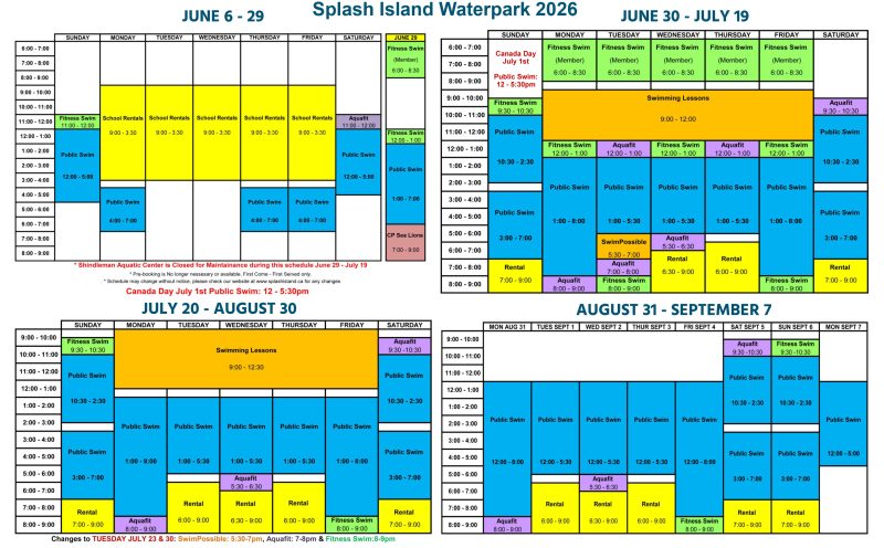 splash island waterpark summer 2026 schedule