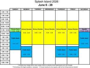 SPLASH ISLAND JUNE 2026 SCHEDULE