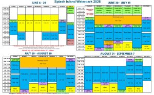 splash island waterpark summer 2026 schedule